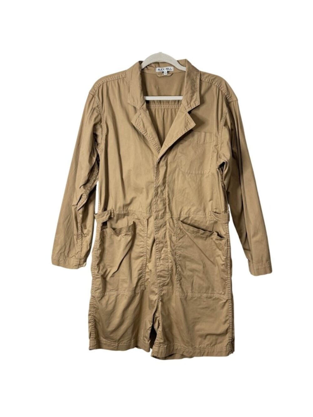 Alex Mill Womens Size L Utility 5-Pocket Romper Khaki Jumpsuit Pockets Cotton